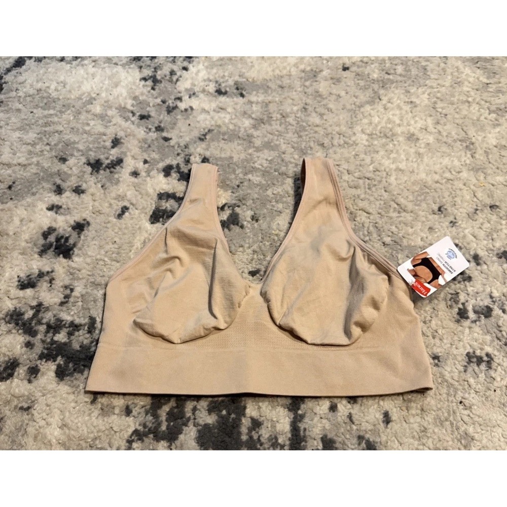 Hanes Womens Sz XL Seamless Beige Bralette Pure Comfort Light Support Bra New